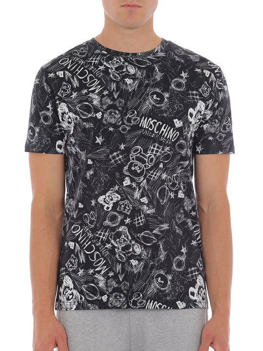 T-shirt Scribble Print Stretch Jersey - Nero