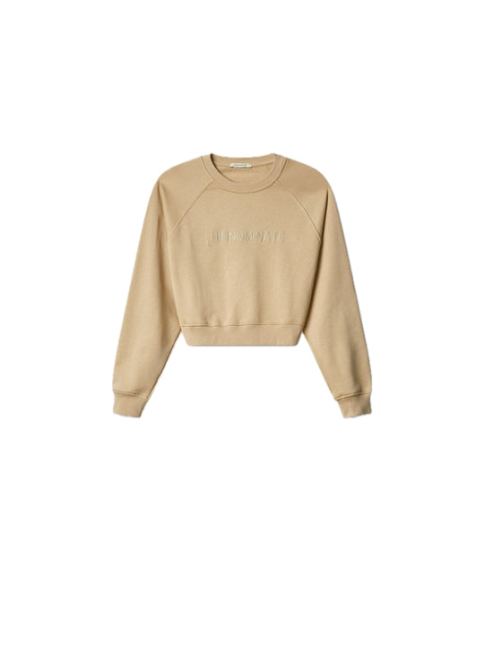 Felpa Paricollo Raglan Con Flock In Tono Sul Davanti - Nocciola