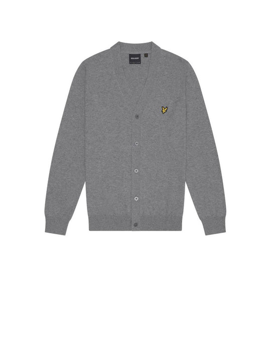 Cotton Merino V Neck Cardigan - Mid Grey Marl