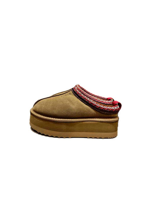 Eskimo Sabot In Pelle Con Interno In Pelliccia E Logo Sul Davanti - Cammello