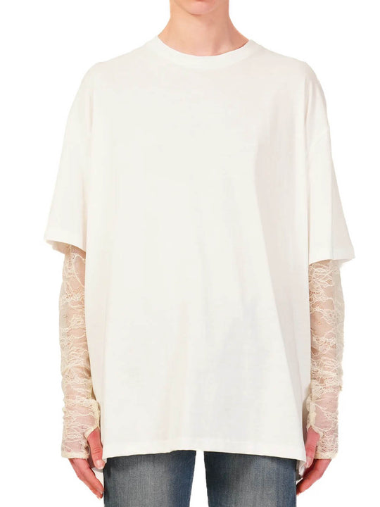 T-shirt Manica Pizzo - Bianco