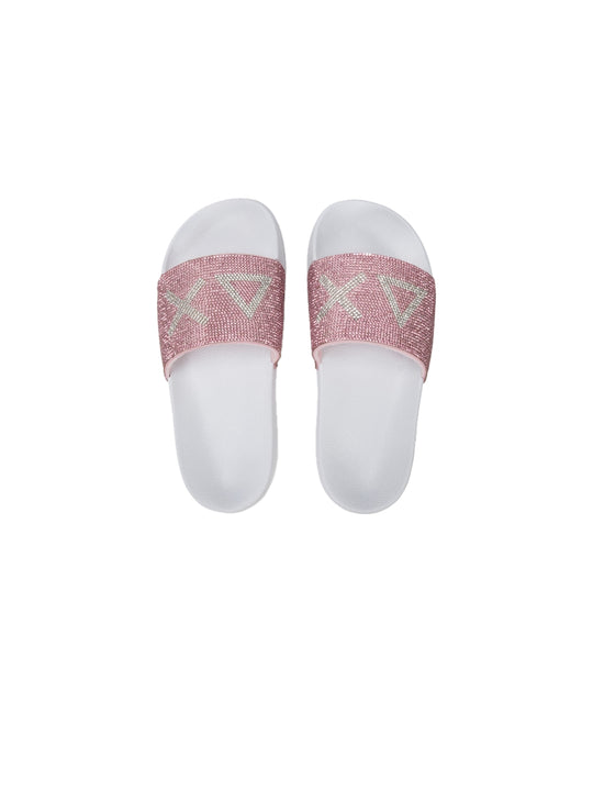 Sandali Slide In PU Con Stress - Bianco/Rosa