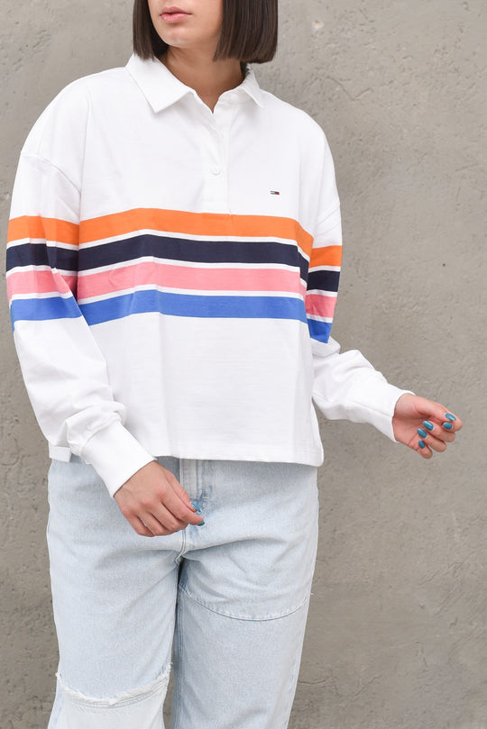 Stripe Polo LS - White/Multicolor
