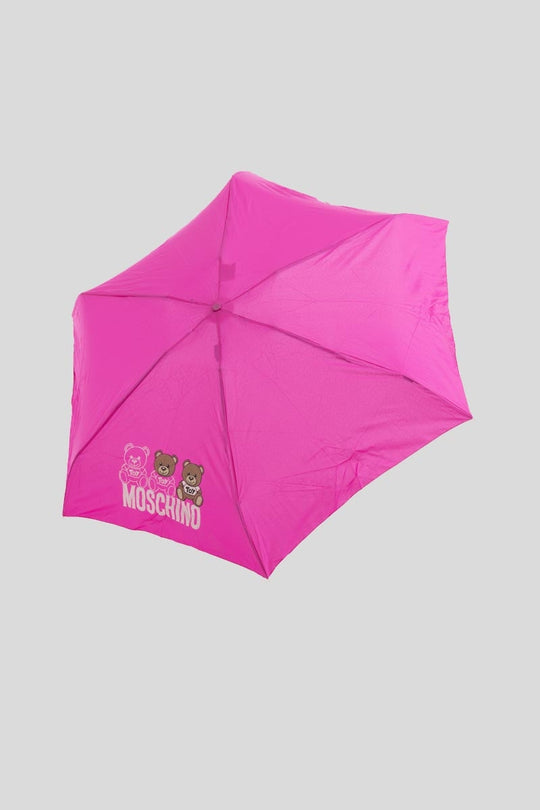 Ombrello Moschino "Bear Scribbles" Supermini + pendente teddy - Fuchsia