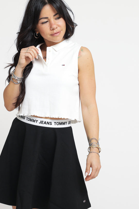 Tjm Crop Sleeveless Rib Polo - Ecru