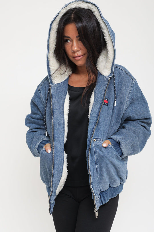 Denim Sherpa Hooded Trucker - Denim Medium