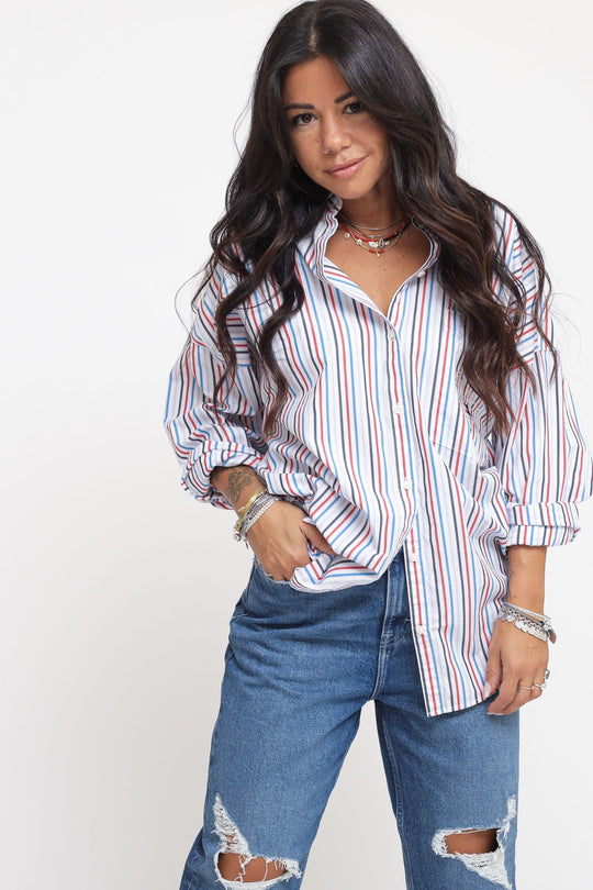 Tjw Grandpa Stripe Shirt - White Multi