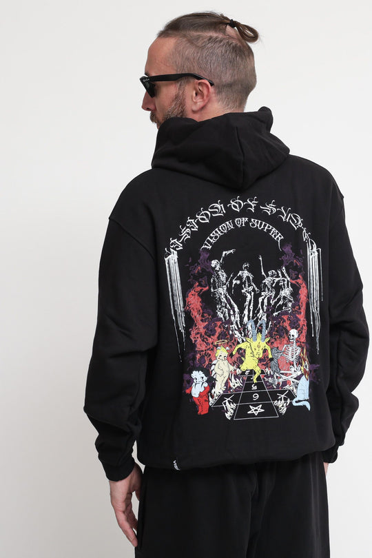 Felpa Cappuccio Con Stampa Rock - Black