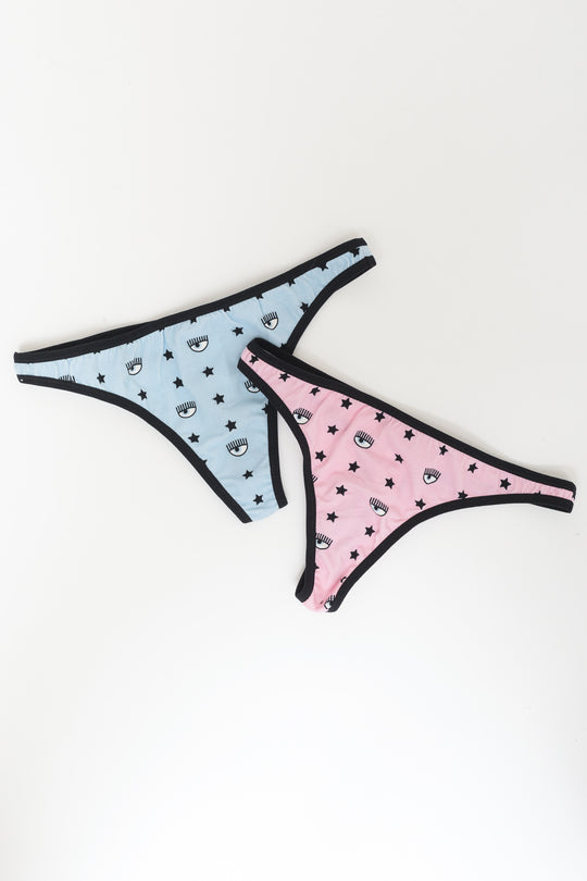 Bi - Pack Thong Allover Eye Star Jersey Stretch - Rosa