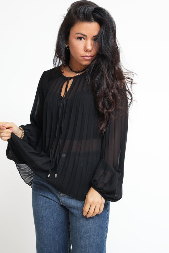 Blusa Plisse' - Nero