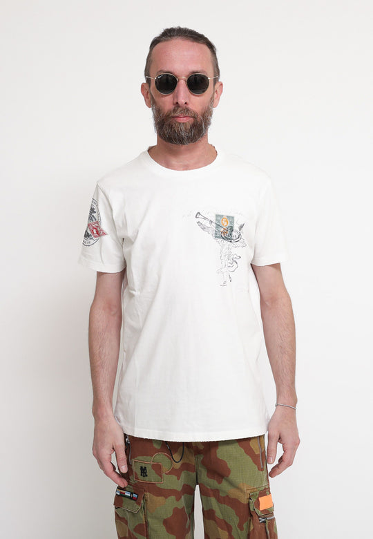 T-Shirt Stampa Francobollo - Bianco