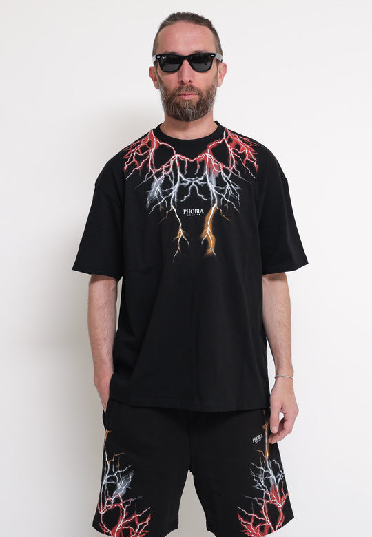 Black T-Shirt Whit Red Grey Orange Lightning