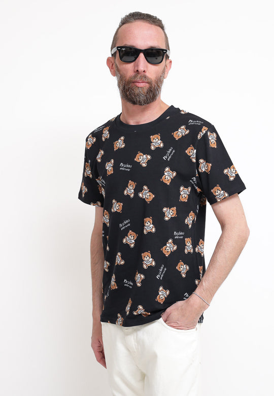 Teddy Bear Print Stretch Jersy - Black