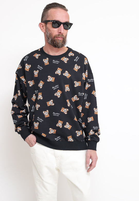 Teddy Bear Print Stretch Fleece - Black