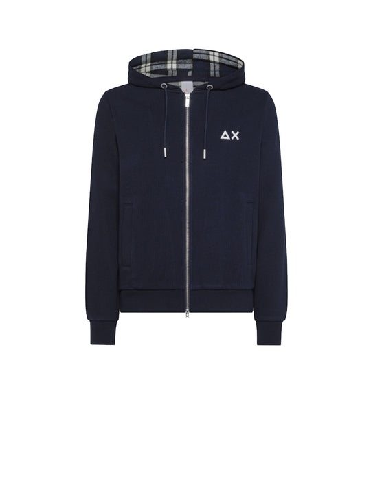 Hood Zip Contrast Fabric Cotton FL - Navy Blue