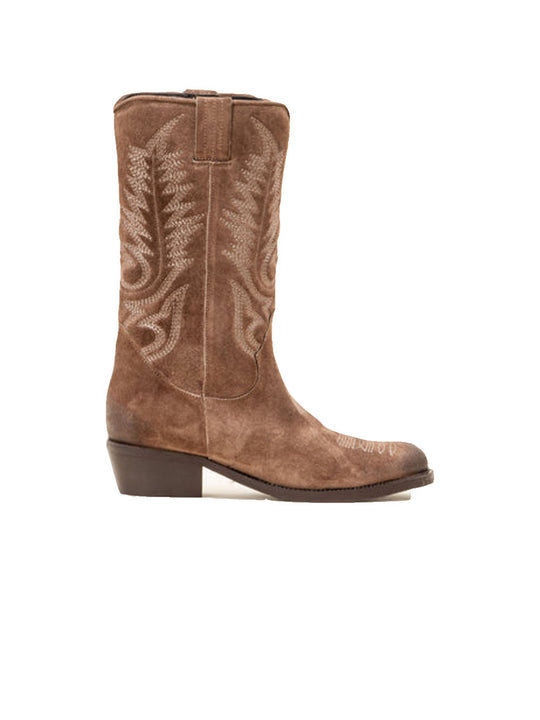 Texano Ricamato In Camoscio - Mud Cuoio