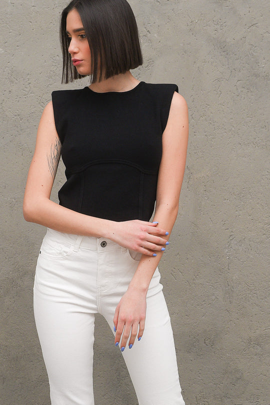 Girocollo Smanicato Spalline - Nero