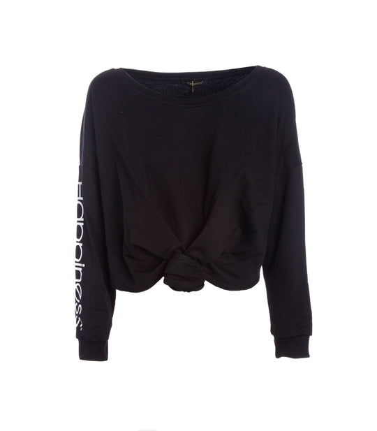 Happiness Knotted Crop - Black