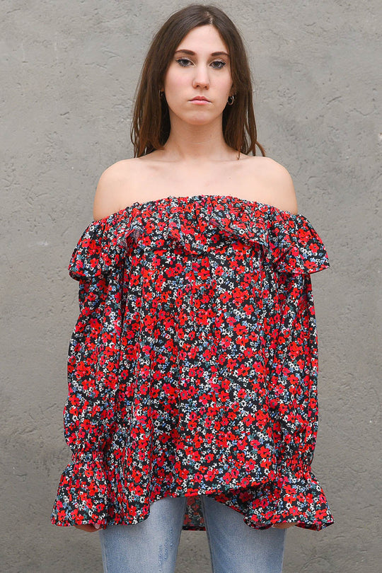 Blusa In Crepe Off Shoul - Rosso
