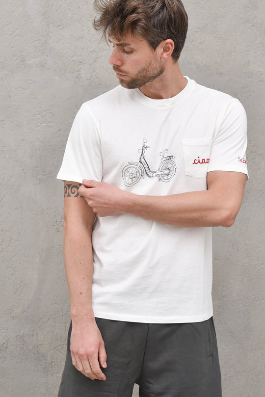 Cotton T-shirt Whit Front Pocket And Print - Ciao