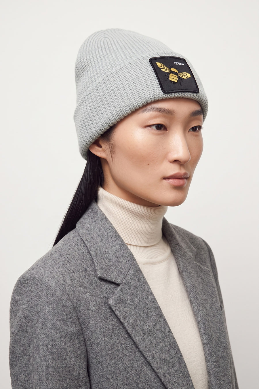 The Queen Bee Tall Beanie - Digital Gray