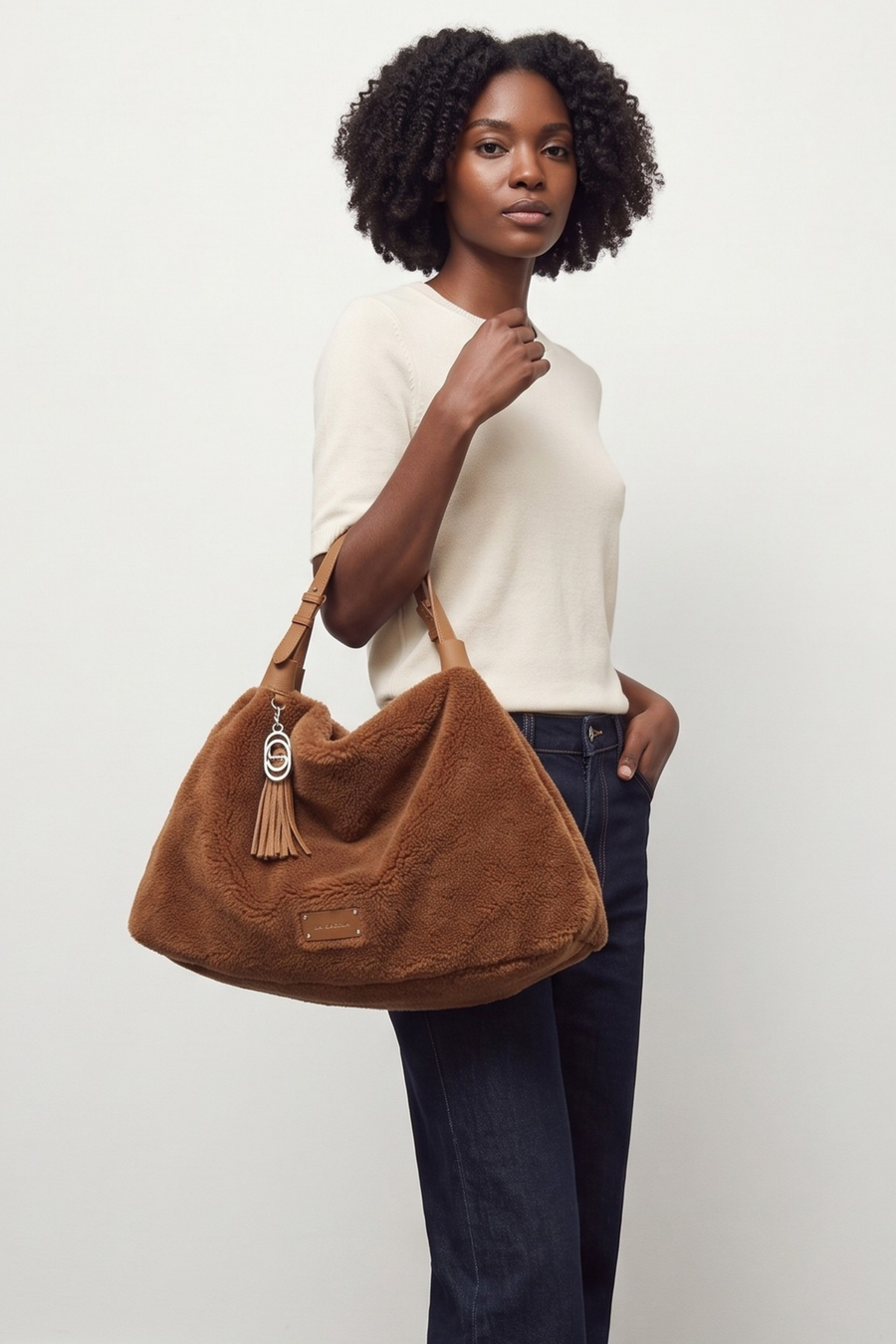 Teddy Small Soft Shopper Eco Fur - Cuoio