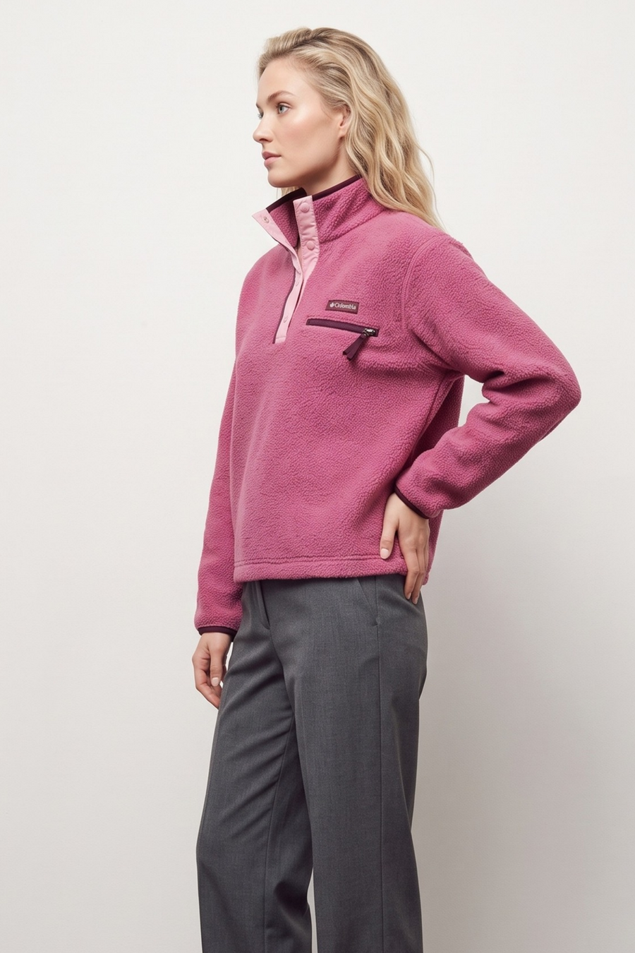 Helvetia II Cropped Half Snap Fleece - Antique Mauve/Mineral Pink