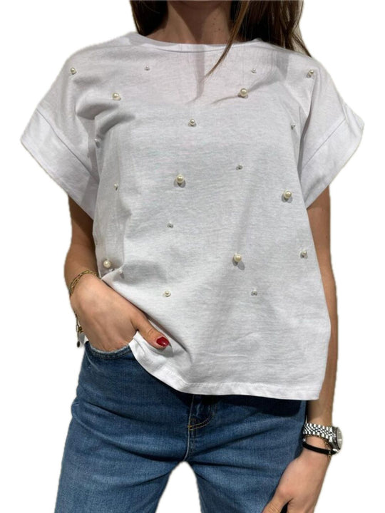 T-shirt Applicazioni Perle - Bianco