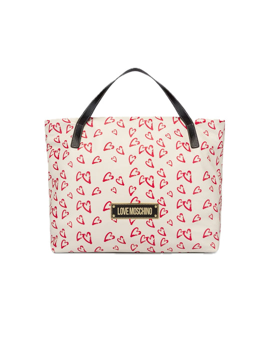 Borsa Pu Bianco + Stampa Rossa