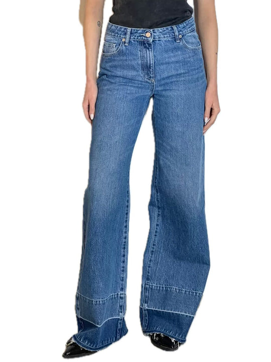 Pantalone Wide Leg Risvolto Bicolor - Denim