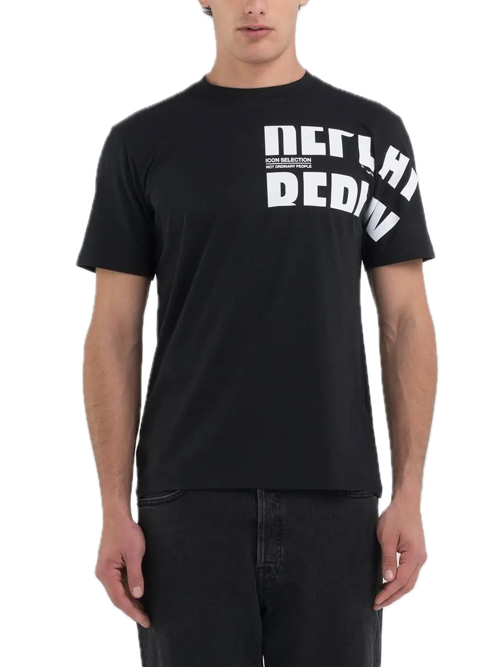 White Text T-Shirt - Black — 1