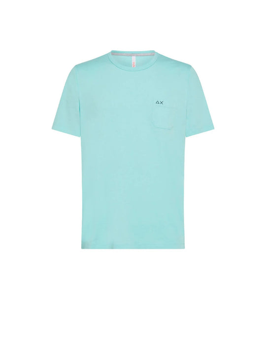 T-shirt Round Solid Pocket S/s - Acqua