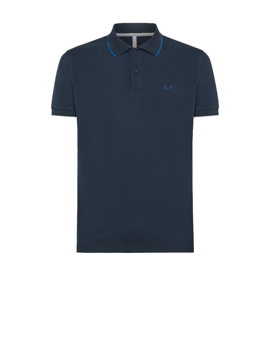 Polo Small Stripes On Collar S/s - Navy Blue