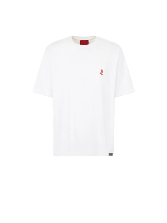 T-shirt With Flames Logo And Metal Label - White