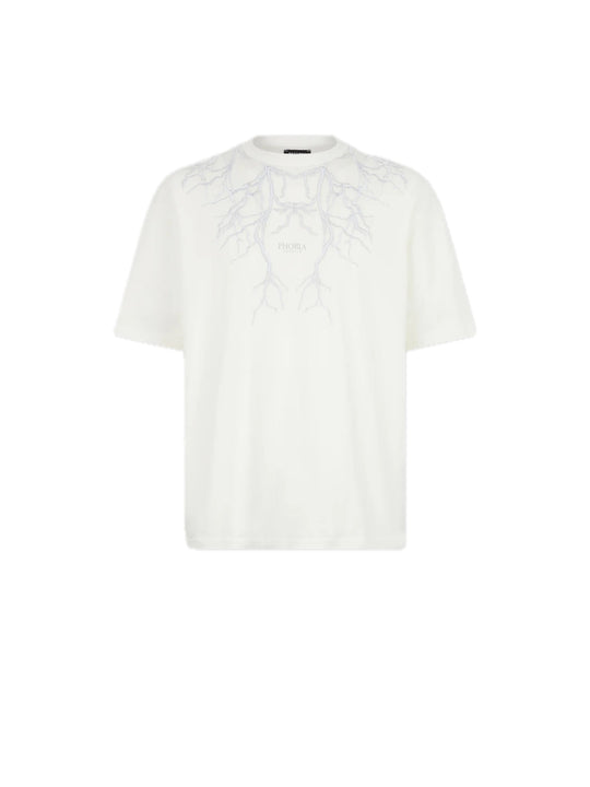 T-shirt With Grey Embroidery Lightining - White