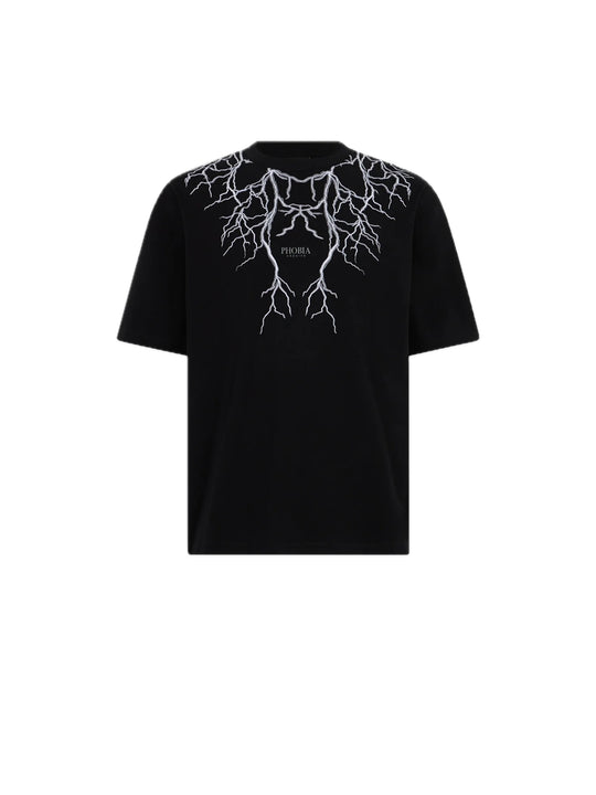 T-shirt With Grey Embroidery Lightining - Black