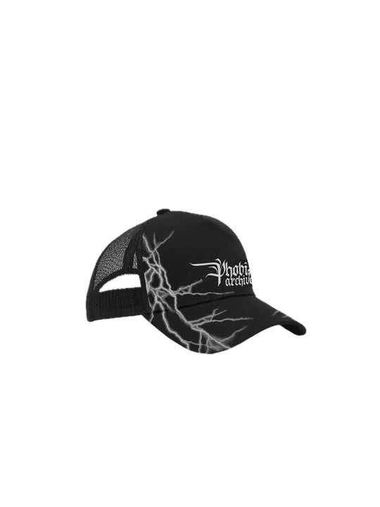 Bucket Cap With White Lightining Print - Black
