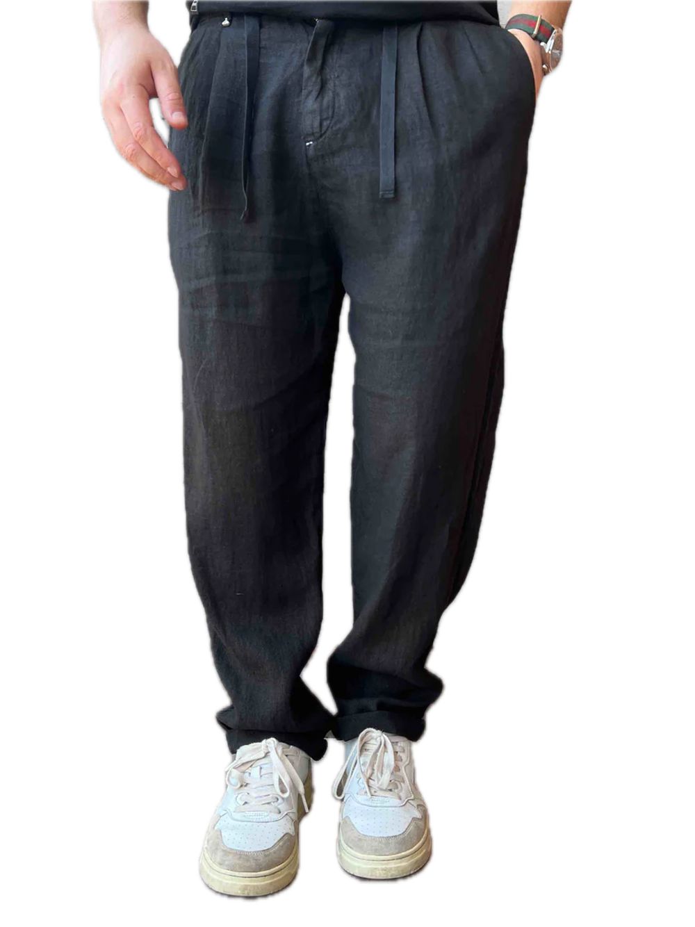 100% linen trousers - Black — 1