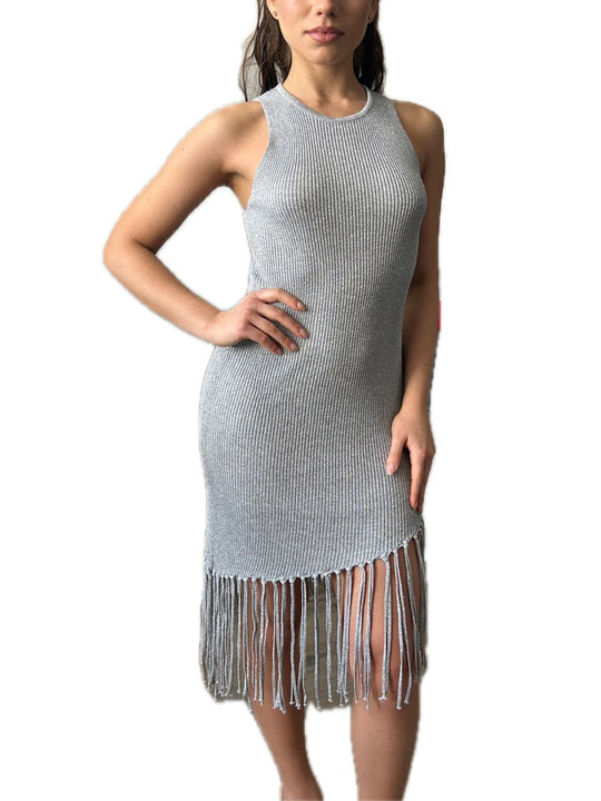 Abito Knitwear Lurex Frange - Argento