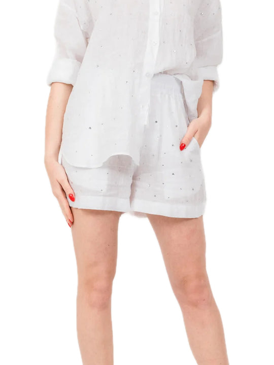 Bermuda Lino Con Brillantini - Bianco