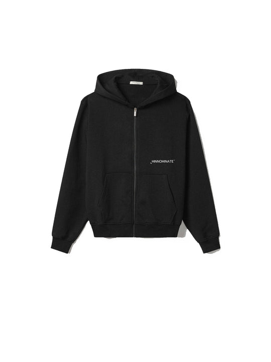 Felpa Cappuccio All Zip Con Stampa Sul Davanti - Nero