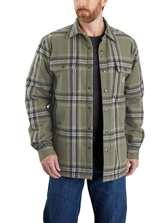 Relaxed Fit Flanel Sherpa Lined Shirt Jacket - Basil