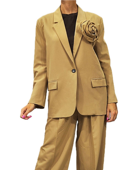 Giacca Applicazione Rosa - Beige