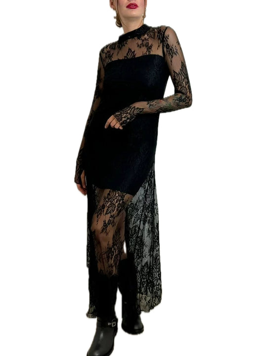 Abito Lungo Pizzo - Nero