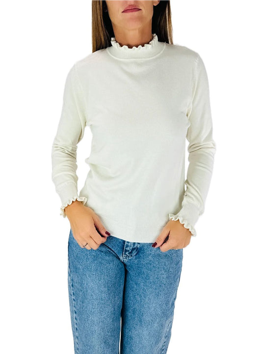 Maglia Mezzo Collo Rouches - Panna