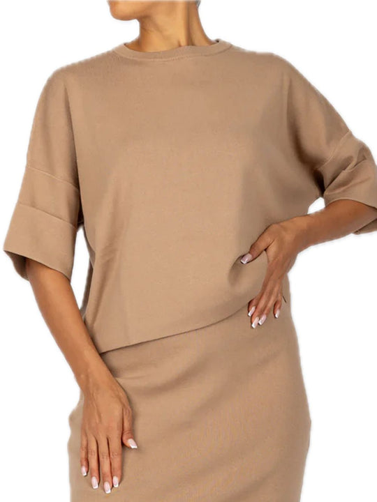 Girocollo Risvolto Manica - Cammello