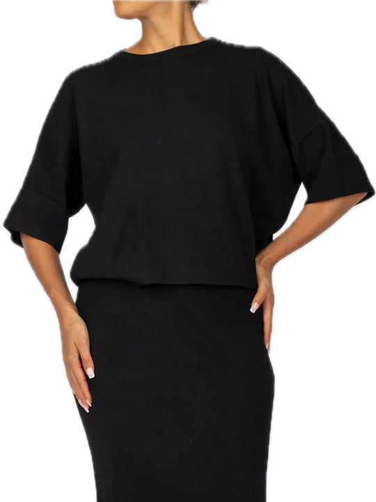 Girocollo Risvolto Manica - Nero