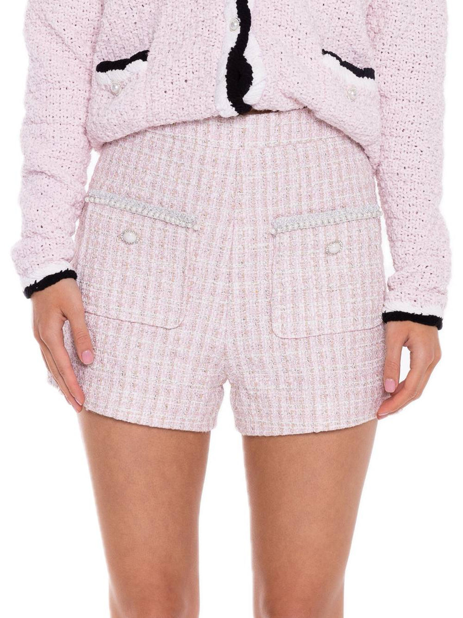 Ladies Shorts - Pink White Tweed