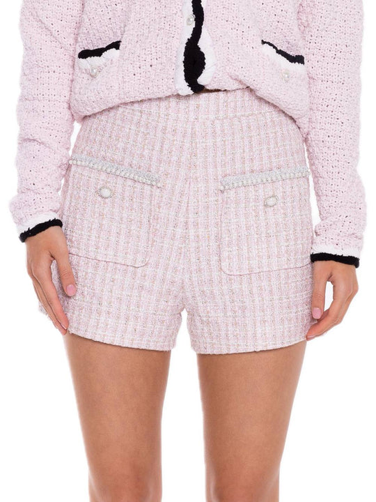 Ladies Shorts - Pink White Tweed