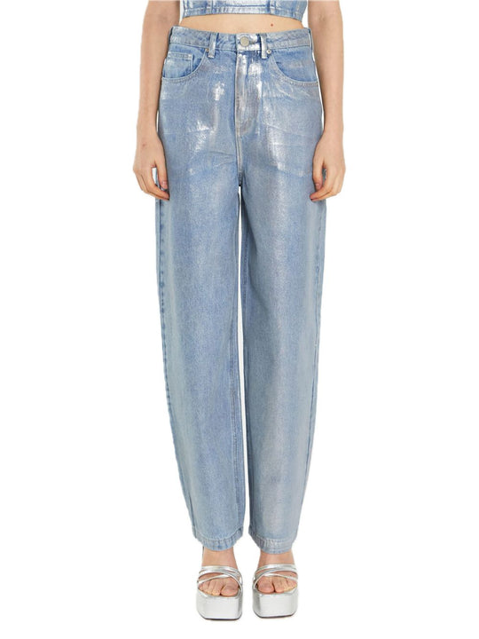 Ladies Jeans Blue Silver Foil